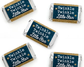 Twinkle Twinkle Little Star - Mini Candy Bar Wrapper Stickers - Baby Shower or Birthday Party Small Favors - 40 Count