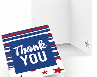 Stars and Stripes - Memorial Day, 4th of July and Labor Day USA Patriotic Party Thank You Cards - 8 Count