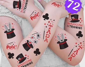 Ta-Da, Magic Show Temporary Tattoos for Kids, Magician Birthday Favors Magical Decorations, Magic Show Accessories Party Supplies, 12 Sheets