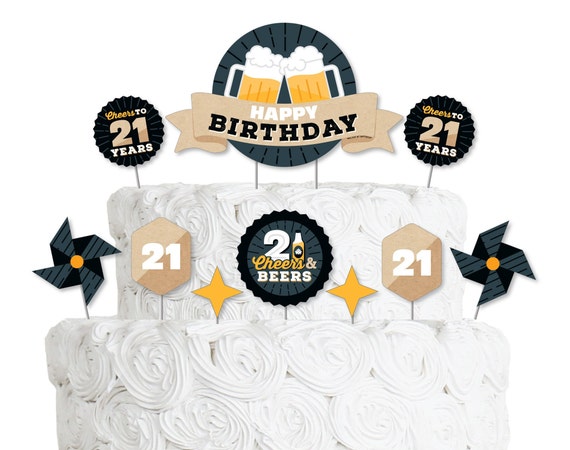 cake topper - anniversaire - 21 ans - cheers - décoration - joyeux  anniversaire 