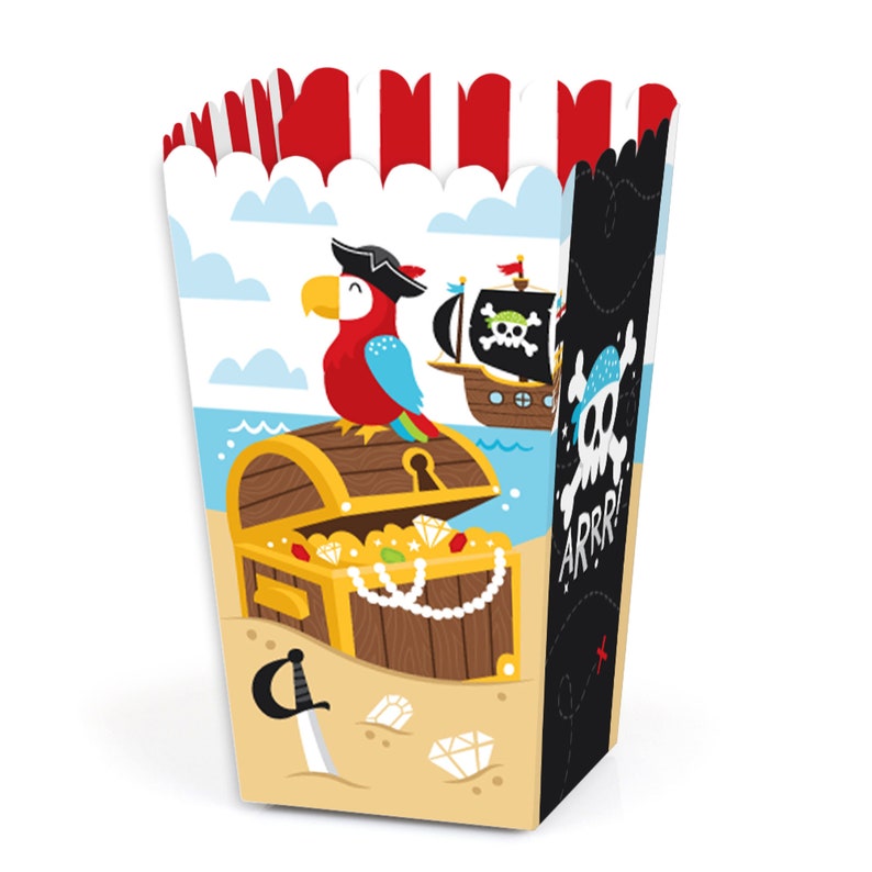 Pirate Ship Adventures Skull Birthday Party Favor Popcorn Treat Boxes Set of 12 image 1
