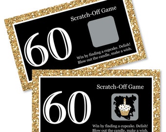 60th Birthday Party Scratch Off Game - Adult 60th Birthday - Gold - Sixtieth Birthday Party Game Cards - Set of 22