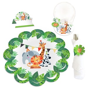Jungle Party Animals - Safari Zoo Animal Birthday Party or Baby Shower Paper Charger/Table Decorations - Chargerific Kit-Place Setting for 8