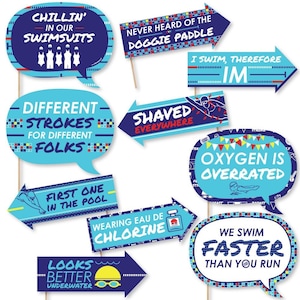 Funny Making Waves - Swim Team Photo Props - Swimming Party Photo Booth Props Kit - Baby, Birthday & Swim Team Props - Swimming - 10 Pcs.