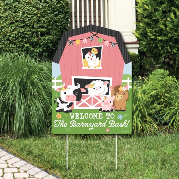 Girl Farm Animals - Party Decorations - Pink Barnyard Baby Shower or Birthday Party Welcome Yard Sign