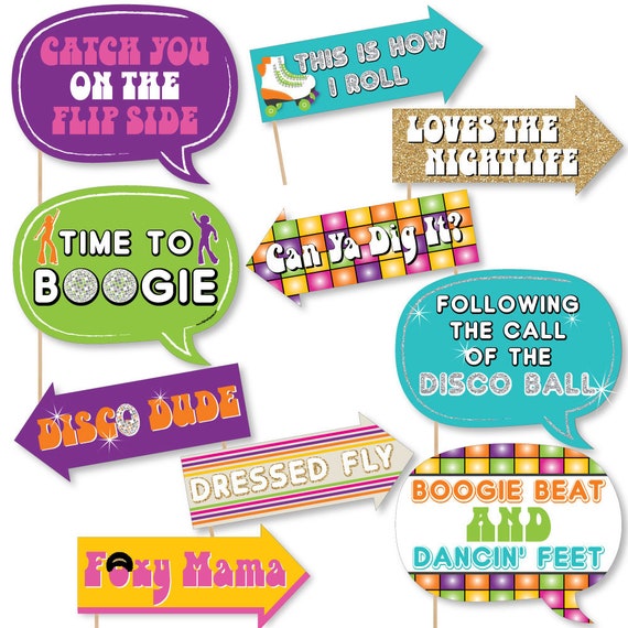 Funny 70's Disco Party Photo Booth Props - Boogie Party Photo Booth Prop Kit - 70's Disco Selfie Photo Props - 10 pc. Il_570xn