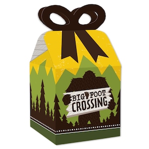 Sasquatch Crossing - Square Favor Gift Boxes - Bigfoot Party or Birthday Party Bow Boxes - Set of 12