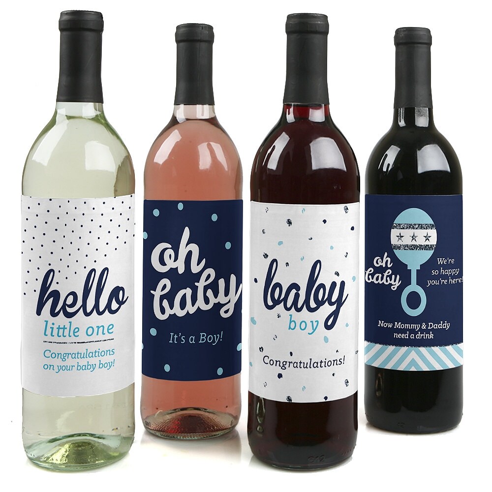 Hello Little One Boy Baby Shower Wine Labels New Baby Wine
