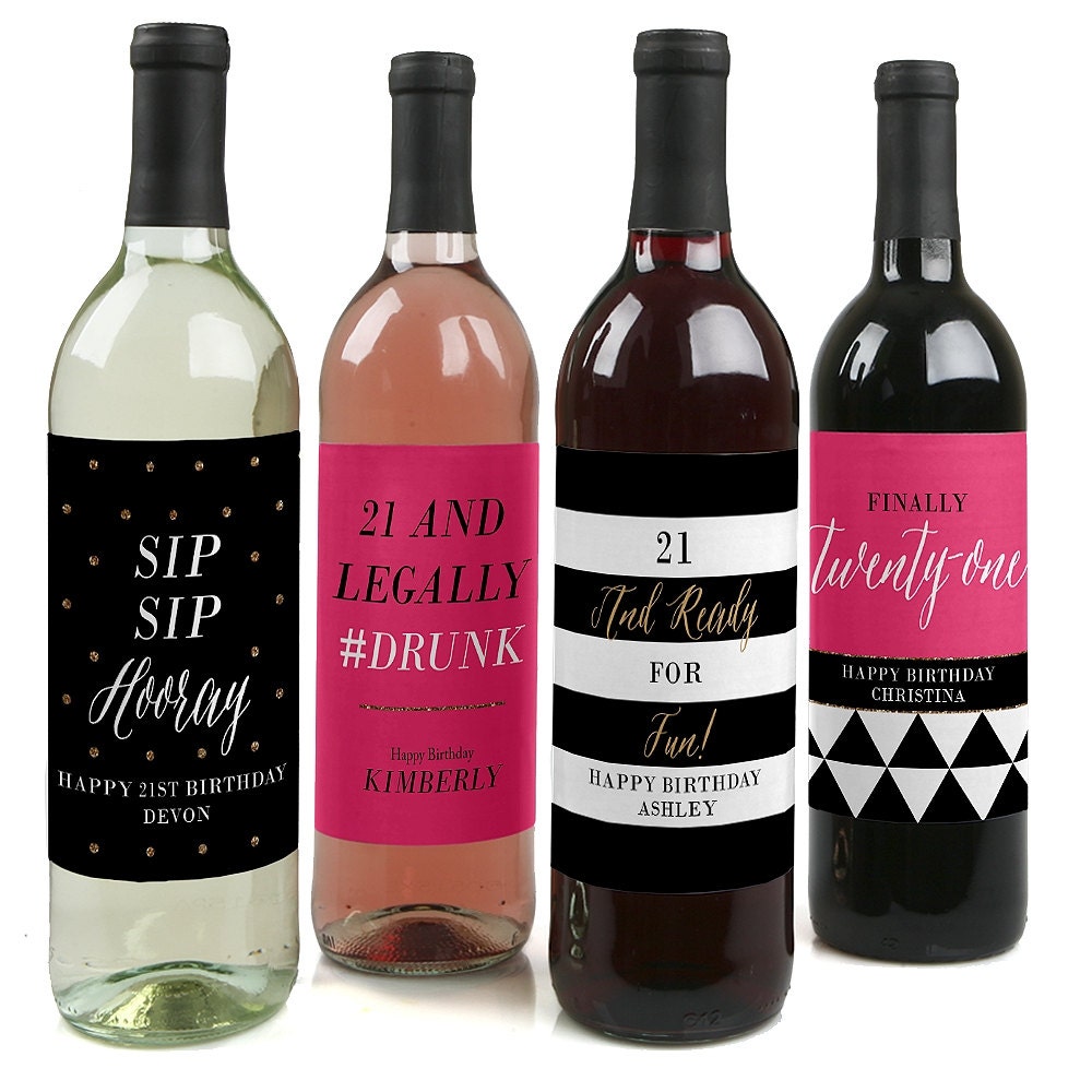 21st Birthday Wine Bottle Labels Custom Finally 21st Girl | Etsy