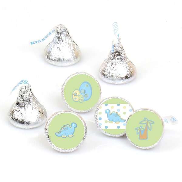 Baby Boy Dinosaur - Baby Shower Round Candy Sticker Favors - Labels Fit Chocolate Candy (1 sheet of 108)