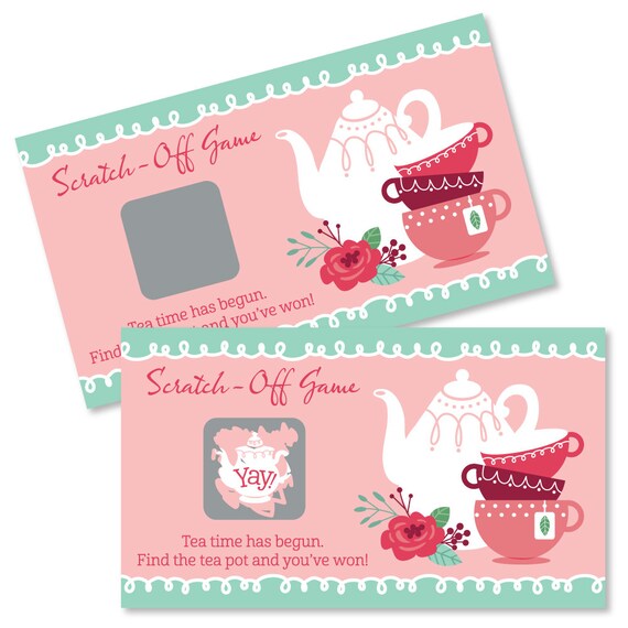 Floral Let’s Par-Tea - Garden Tea Party Game Scratch Off Cards - 22 Count Il_570xn