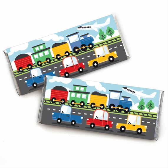 Cars, Trains, and Airplanes - Candy Bar Wrapper Transportation Birthday Party Favors - Set of 24 Il_570xn