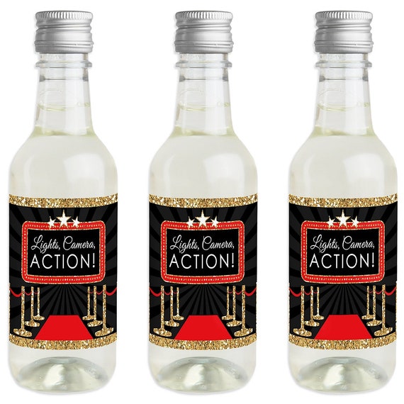 Red Carpet Hollywood Mini Wine and Champagne Bottle Label Stickers