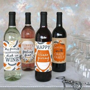 Happy Thanksgiving Fall Harvest Party Decorations for Women and Men Wine Bottle Label Stickers Set of 4 Bild 7