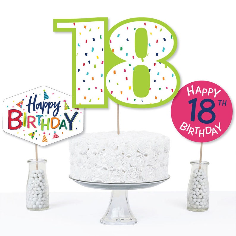 Cheerful Happy Birthday 18th Birthday Colorful Birthday Party Table Toppers Centerpiece Sticks 15 Ct Centerpiece Party Supplies