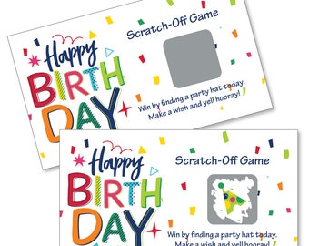 Cheerful Happy Birthday - Colorful Birthday Party Scratch Off Game - Birthday Party Game Cards - Set of 22