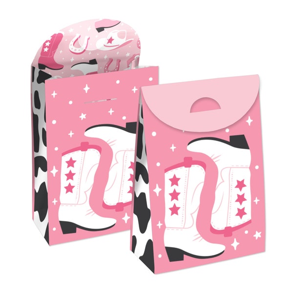 Rodeo Cowgirl - Pink Western Gift Favor Bags - Party Goodie Boxes - Set of 12