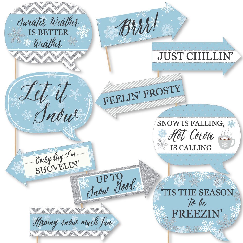 Funny Winter Wonderland Photo Booth Props Snowflake Holiday Party Winter Wedding Funny Prop Kit 10 Props