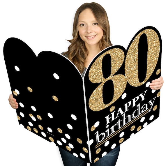 Adult 80th Birthday- Gold - Happy Birthday Big Greeting Card - Giant Shaped Jumborific Card - 16.5 x 22 inches Il_570xn