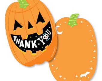 Jack-O'-Lantern Halloween - Shaped Thank You Cards - Kids Halloween Party Thank You Note Cards with Envelopes - Set of 12