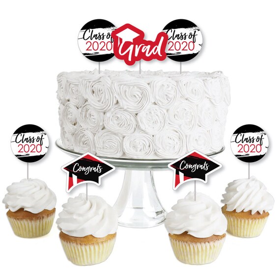 Red Grad - Best is Yet to Come - Dessert Cupcake Toppers - Red 2020 Graduation Party Clear Treat Picks - DIY Assorted Cut-Outs - 24 Ct. Il_570xn