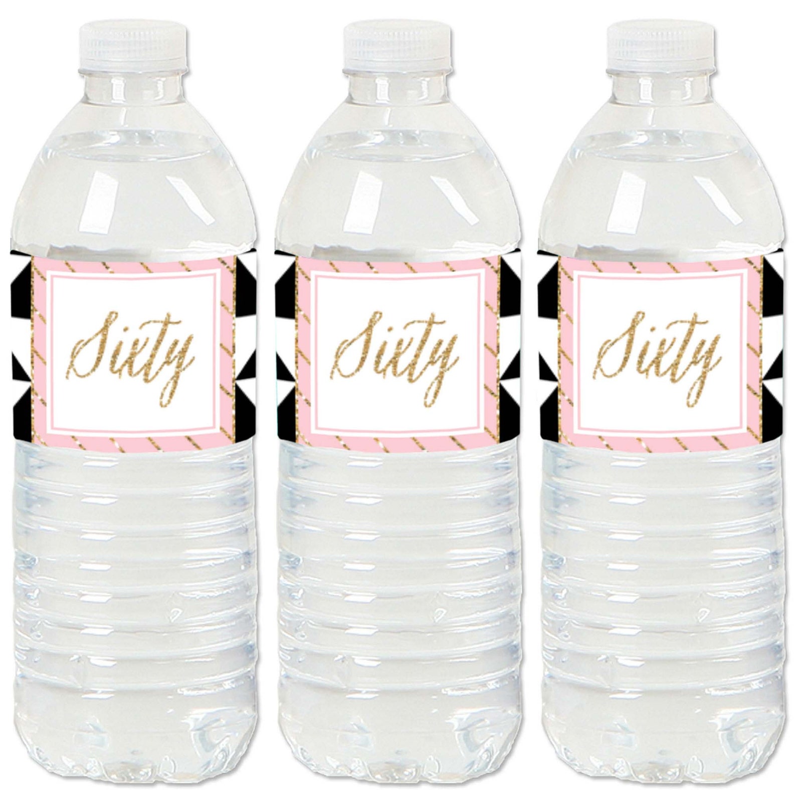 Aazon.co: Black And Gold 60th Birthday Party Water Bottle Labels - 24