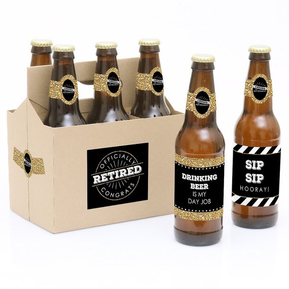 Happy Retirement 6 Beer Bottle Labels & 1 Carrier Retirement Party Gifts for Him or Her