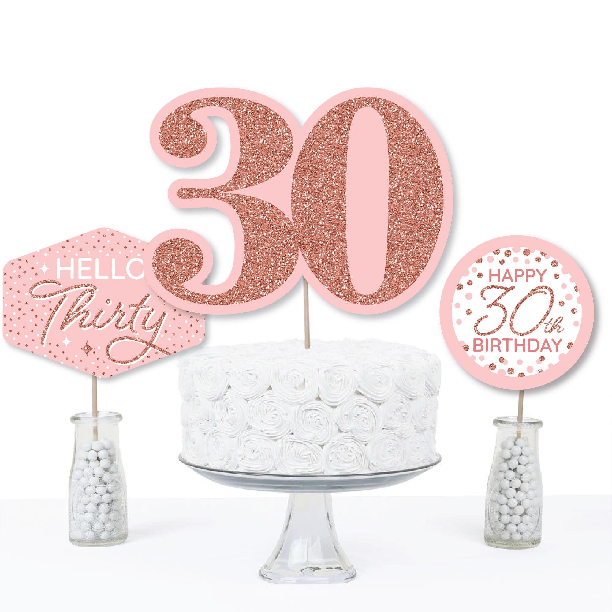 30th Pink Rose Gold Birthday - Happy Birthday Party Centerpiece Sticks ...