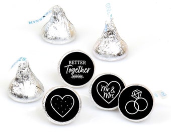 Mr. and Mrs. - Black and White Wedding or Bridal Shower Round Candy Sticker Favors - Labels Fit Chocolate Candy (1 sheet of 108)