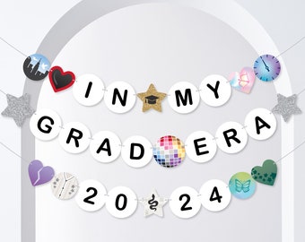 In My Grad Era 2024 Banner, Eras Graduation Party Decorations, Large Grad Friendship Bracelet Banners, 28 Pieces