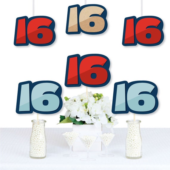 Boy 16th Birthday - Sixteen Shaped Decorations DIY Sweet Sixteen Birthday Party Essentials - Set of 20 Il_570xn