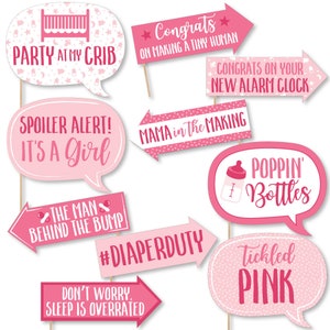 Funny It’s a Girl - Pink Baby Shower Photo Booth Props Kit - 10 Piece