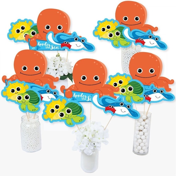 Under The Sea Critters - Centerpiece Sticks - Sea Critters Baby Shower Table Toppers - Sea Critter Birthday Party Supplies - 15 Ct Il_570xn