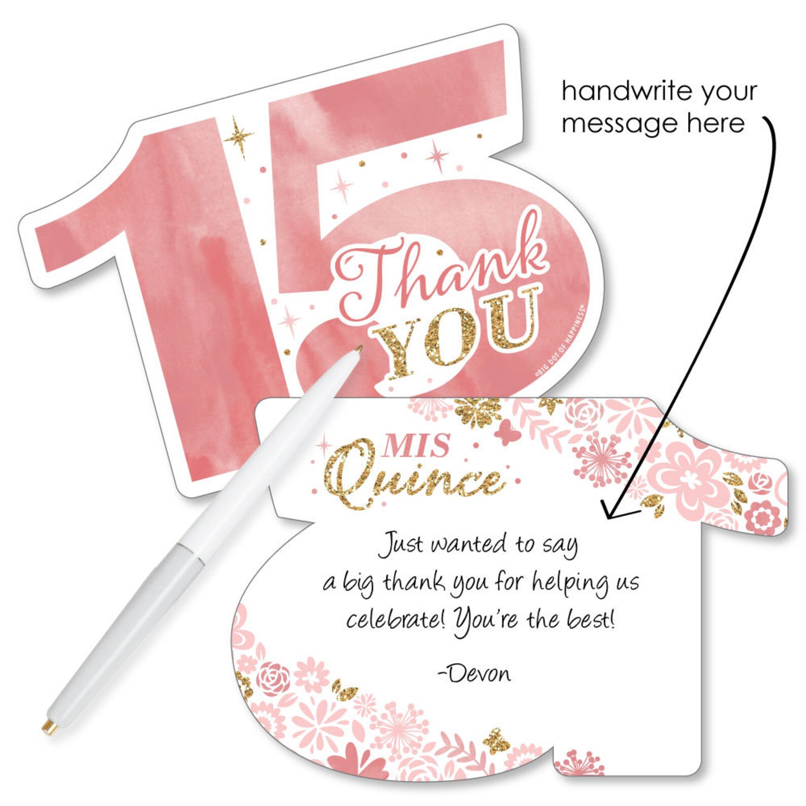 Mis Quince Anos Shaped Thank You Cards Quinceanera Sweet Etsy