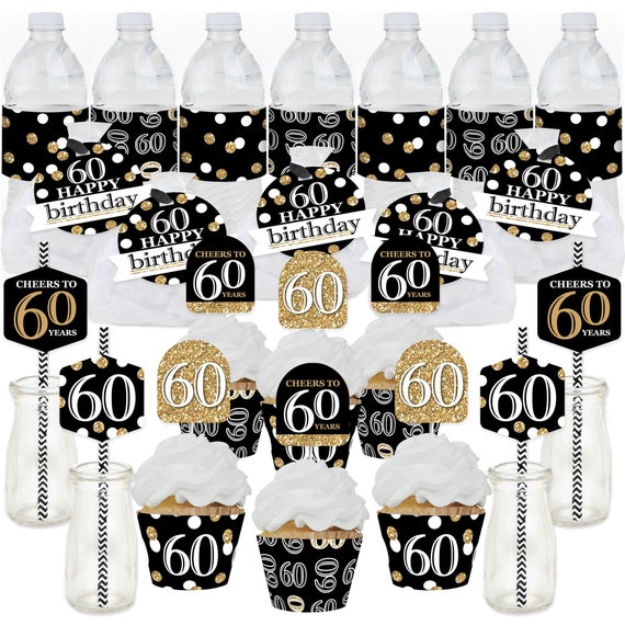 Adult 60th Birthday Gold Birthday Party Favors and Cupcake Kit