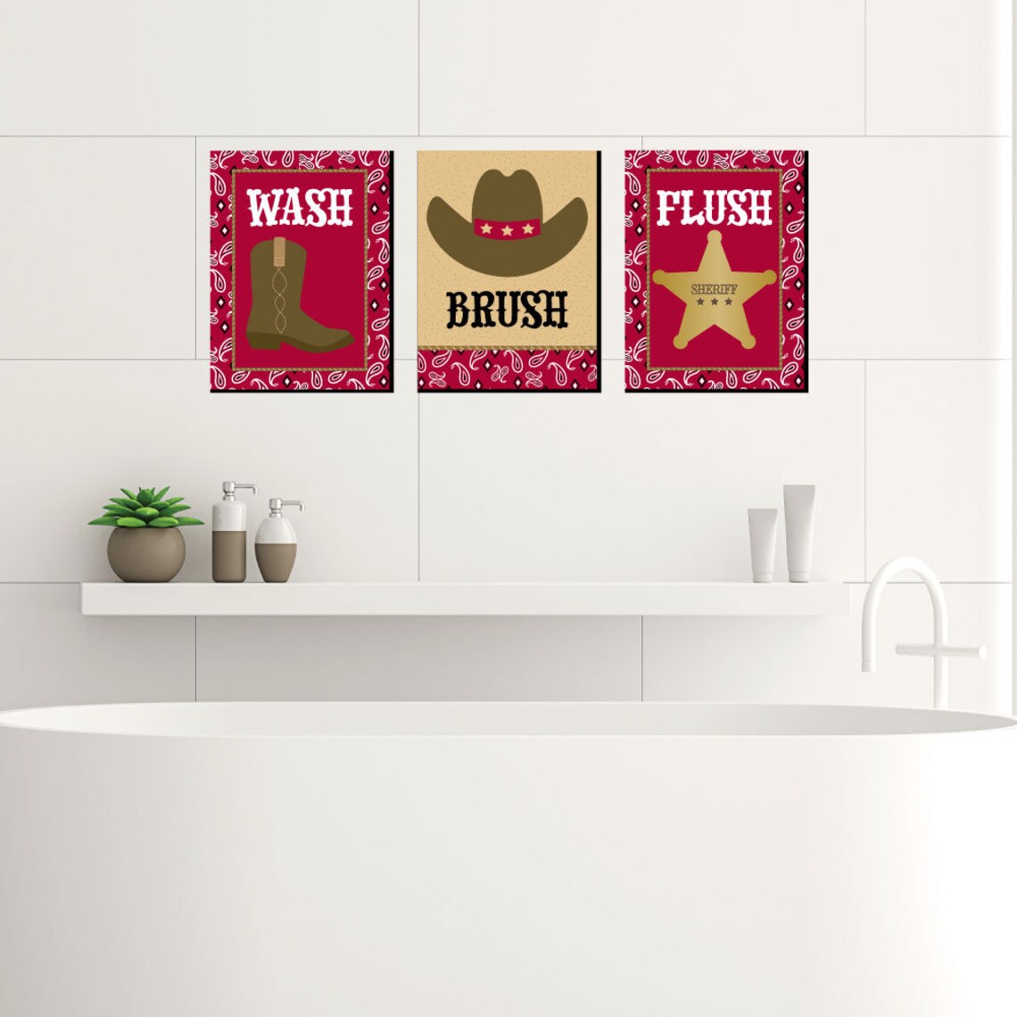 Little Cowboy Kids Bathroom Rules Wall Art Décor 7.5 x | Etsy