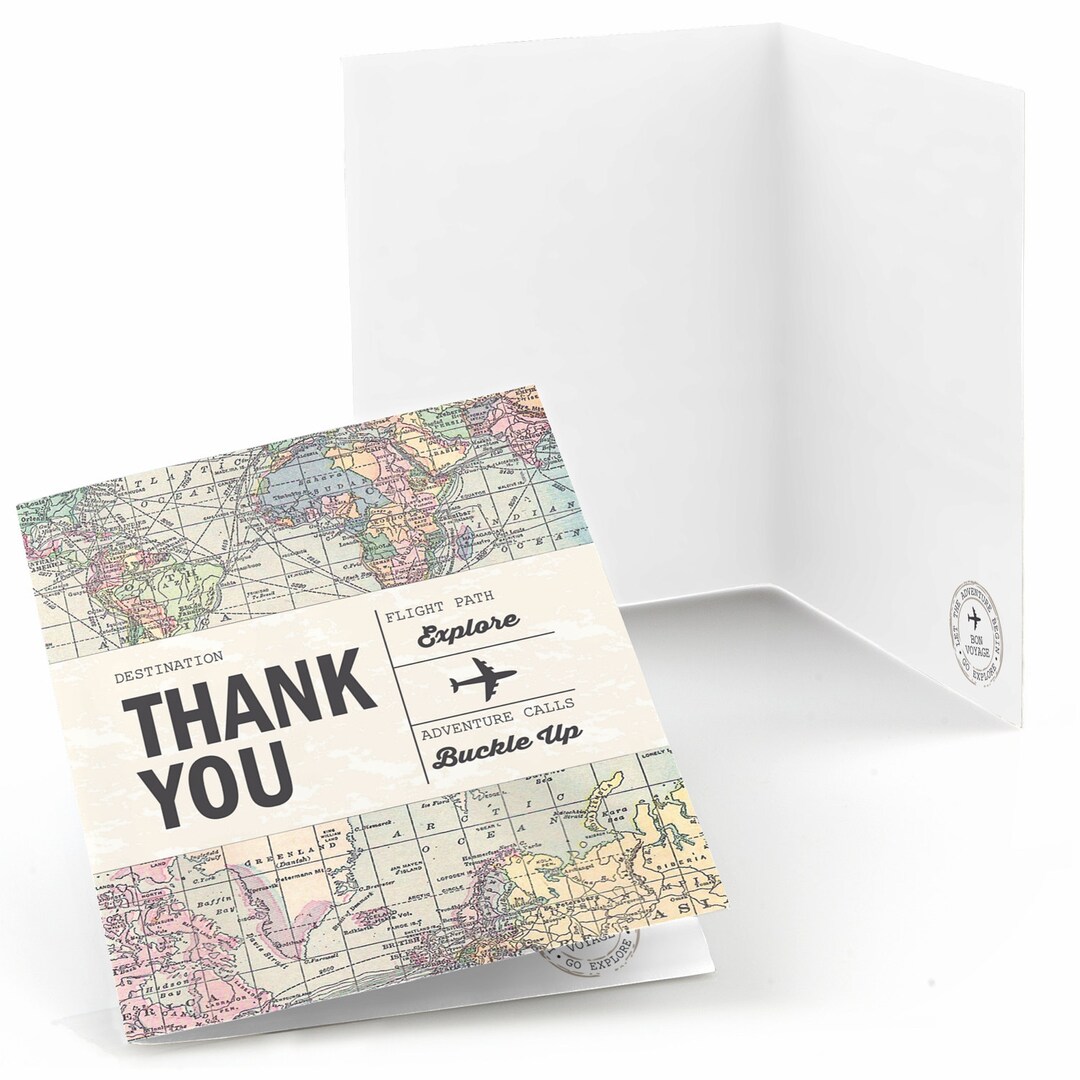 World Awaits Travel Themed Thank You Cards Graduation, Retirement