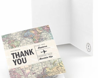 World Awaits Travel Themed Thank You Cards - Graduation, Retirement, Birthday and Prom Party Thank You Cards - Set of 8 Folding Note Cards