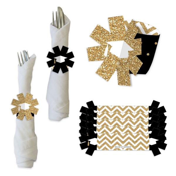 Tassel Worth The Hassle - Gold - Graduation Party Paper Napkin Holder - Napkin Rings - Set of 24