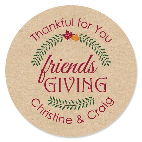 Personalized Friends Thanksgiving Feast - Custom Friendsgiving Party Favor Circle Sticker Labels - Custom Text - 24 Count Il_570xn