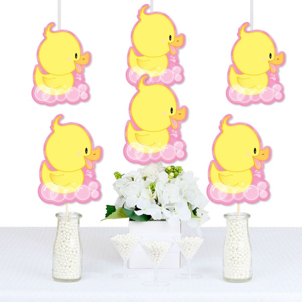 Pink Ducky Duck Decorations - DIY Pink Duck Shaped Decorations - Baby Shower or Birthday Essentials - 20 Ct.