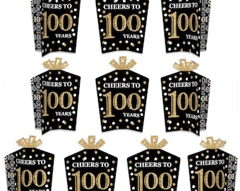 Adult 100th Birthday - Gold - Table Decorations - Birthday Party Fold and Flare Centerpieces - 10 Count