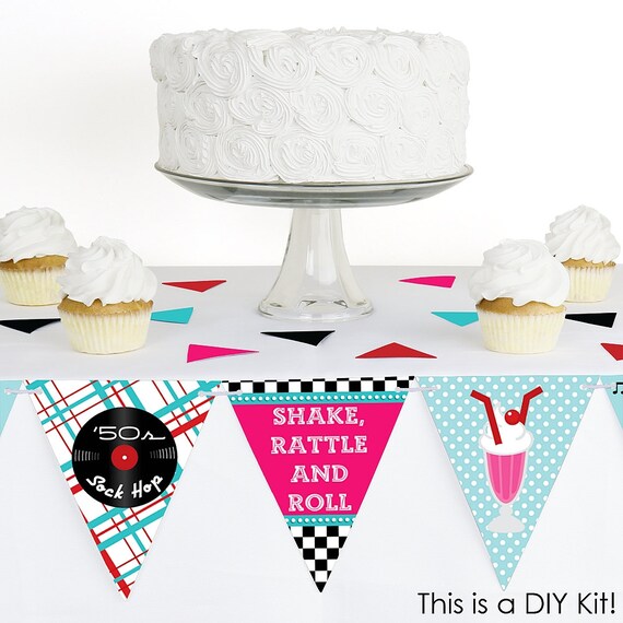 50 S Sock Hop Diy Pennant Banner Decorations 1950s Etsy