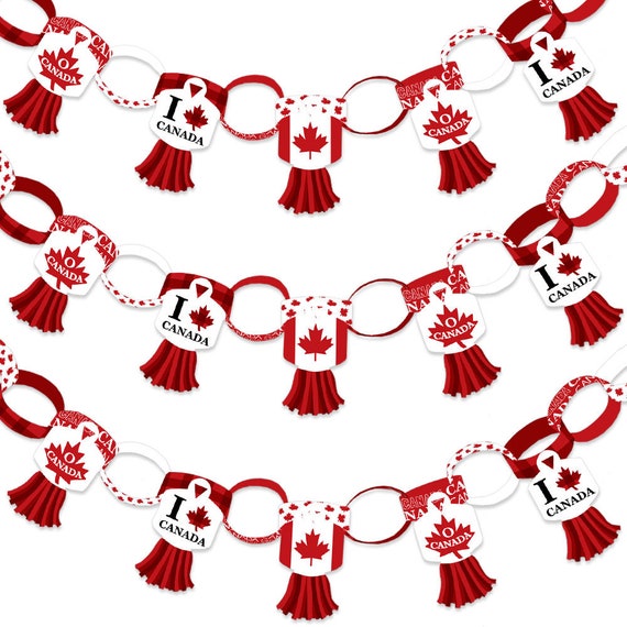 Canada Day - 90 Chain Links and 30 Paper Tassels Decoration Kit - Canadian Party Paper Chains Garland - 21 feet Il_570xn