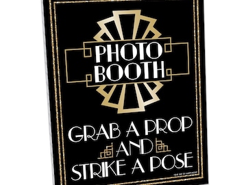 Roaring 20’s Photo Booth Sign - 1920s Art Deco Jazz Party Decor - Printed on Sturdy Plastic - 10.5 x 13.75 inches - Sign w/ Stand - 1 Piece