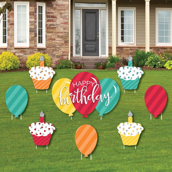 Colorful Happy Birthday - Yard Decorations - Cupcake & Balloon Outdoor Yard Signs - Birthday Lawn Ornaments - Birthday Yard Signs - 8 Pc Il_570xn