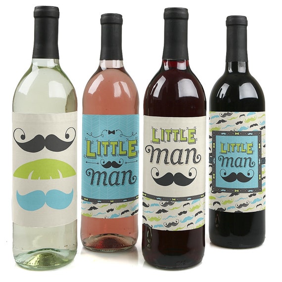 Dashing Little Man Mustache Party - Wine Bottle Labels -Baby Shower or Birthday Party Wine Gifts for Men and Women - Set of 4 Sticker Labels Il_570xn