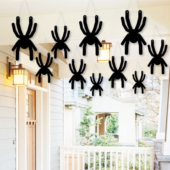 Hanging Creepy Spiders - Outdoor Halloween Porch & Tree Yard Decorations - Halloween Tree Ornaments - Hanging Halloween Decor - 10 Pc. Set Il_570xn