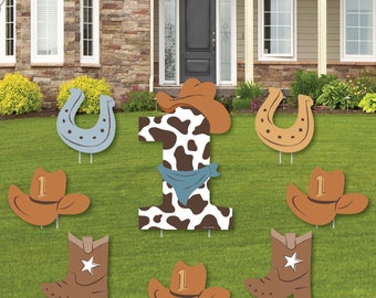 My First Rodeo - Yard Sign and Outdoor Lawn Decorations - Little Cowboy 1st Birthday Party Yard Signs - Set of 8