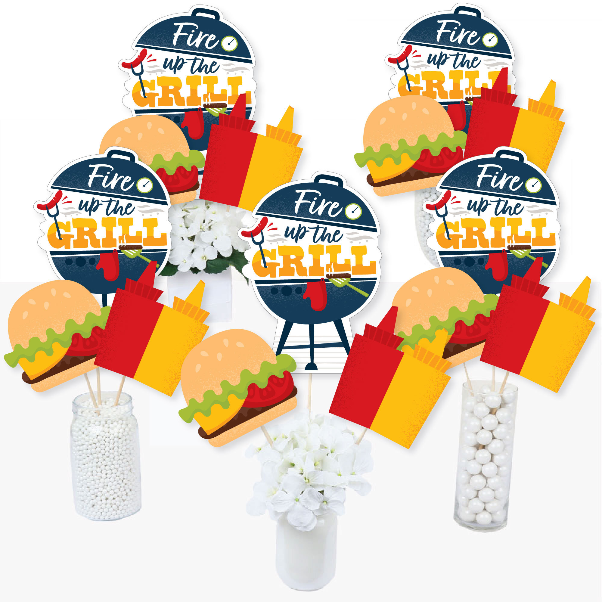 Fire Up the Grill Summer BBQ Picnic Party Centerpiece Sticks Table Toppers Set of 15